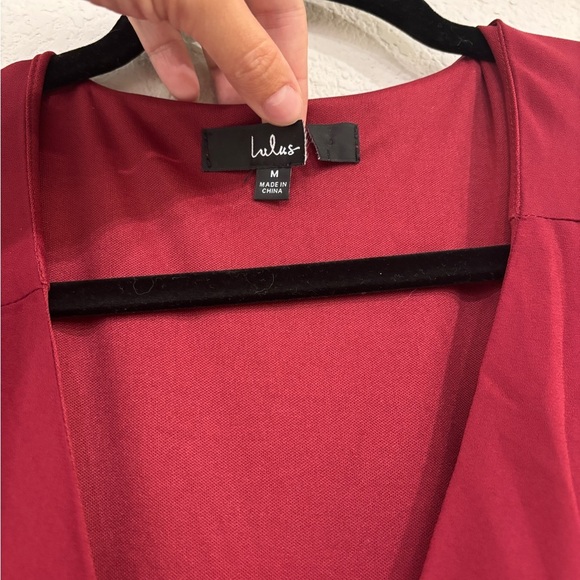 NWOT Lulus Rise to the Occasion Burgundy Midi Wrap Dress - Picture 6 of 9